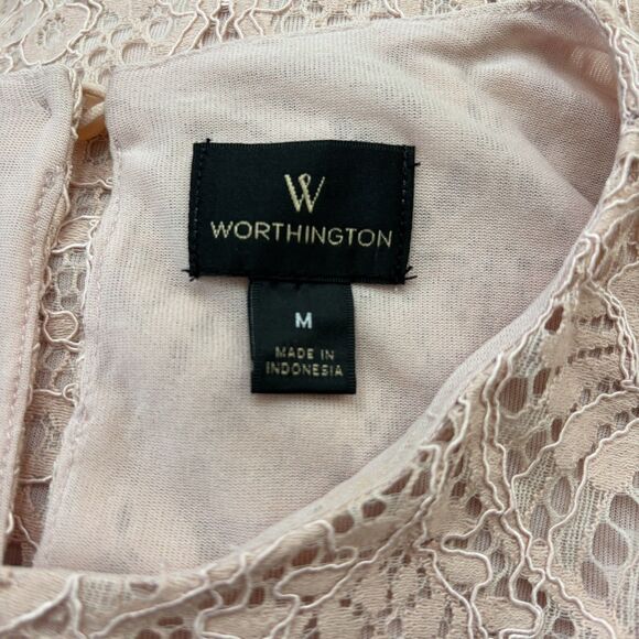 Worthington Lace Blouse Size M Dusty Pink Romantic Feminine Fairy Dainty Preppy - Picture 8 of 11